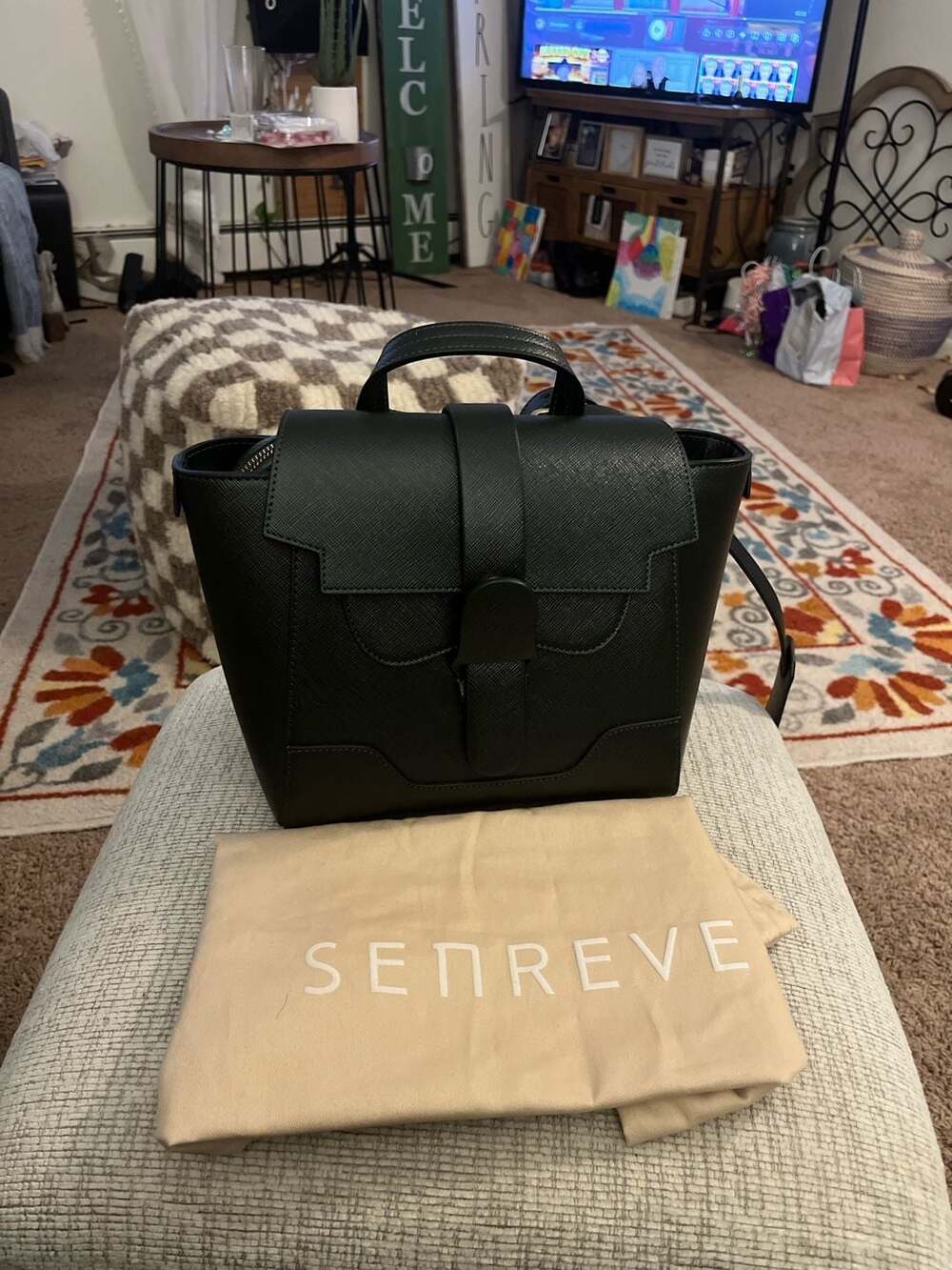 Senreve Mini Maestra Bag in Green Saffiano Leather
